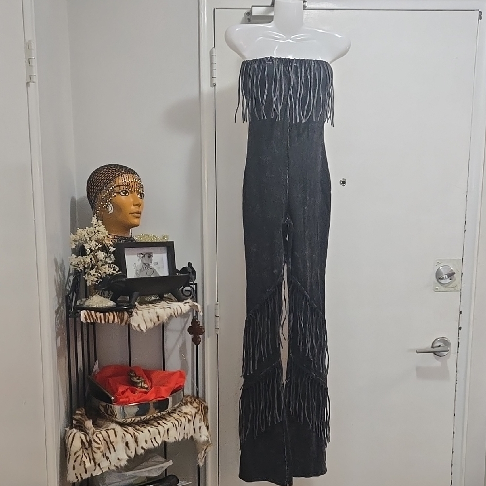 Fashion Nova Black Fringe Jumpsuit